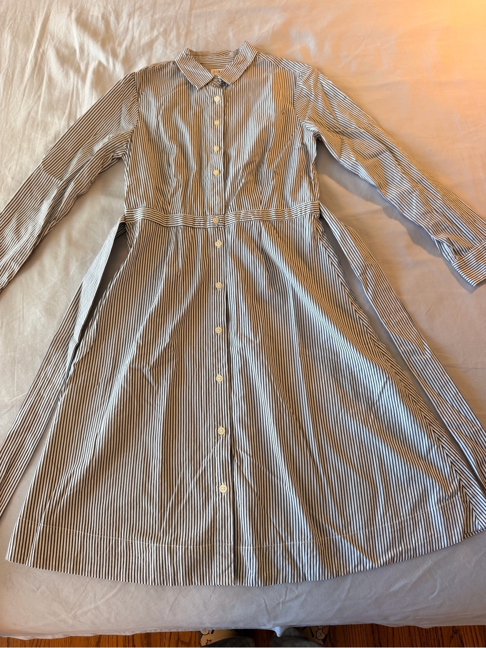 J. Crew Navy and White Narrow-Strip Shirt Dress